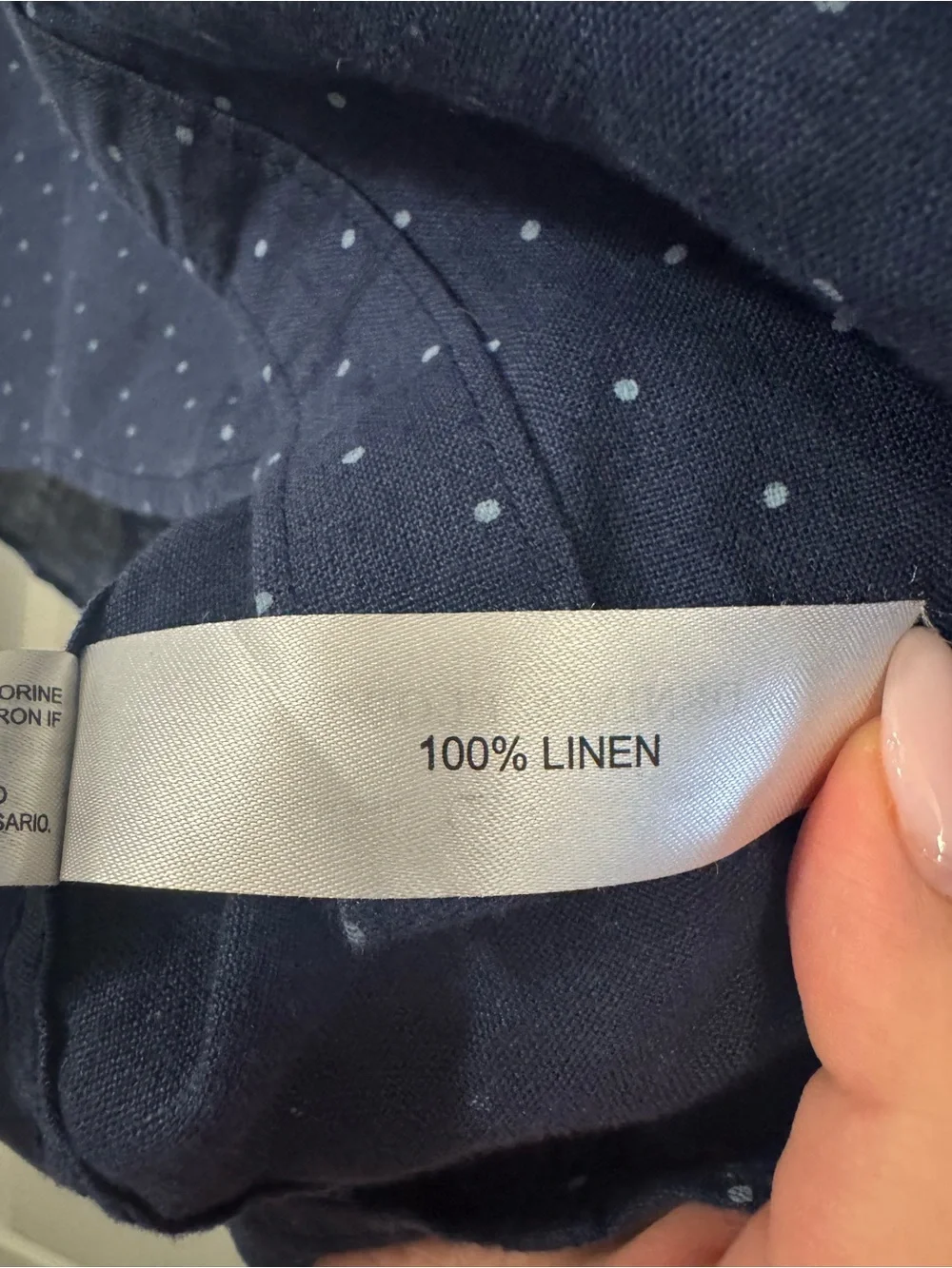 Denim & Flower 100% Linen Navy Short-Sleeve Dot Button-Down Shirt